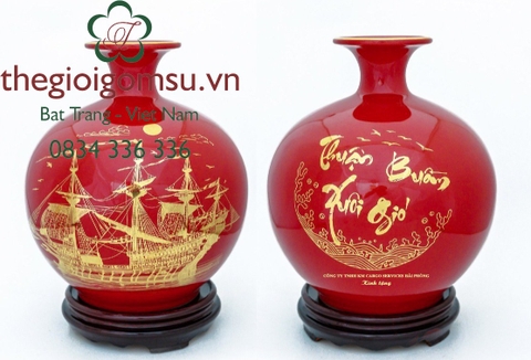 Bình hút Tài Lộc Thuận Buồm Xuôi Gió nền màu huyết dụ in Logo doanh nghiệp