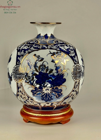 Bình hút Tài Lộc "Tứ Cảnh" men tràm vẽ vàng kim