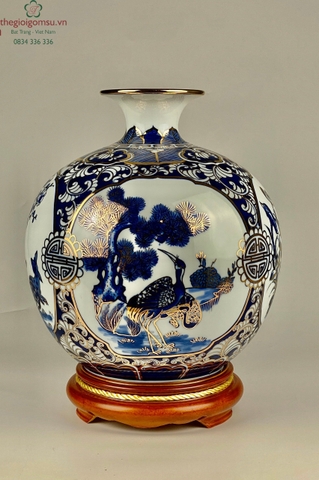 Bình hút Tài Lộc "Tứ Cảnh" men tràm vẽ vàng kim