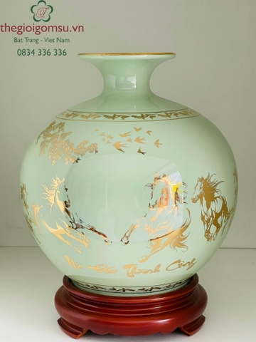 Bình hút Tài Lộc Mã Đáo Thành Công nền xanh Ngọc In Logo