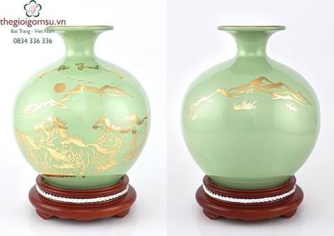 Bình hút Tài Lộc Mã Đáo Thành Công nền xanh Ngọc In Logo