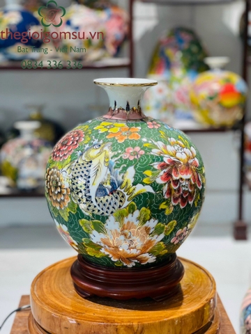 Bình hút Tài Lộc " Cá Chép- Hoa Mẫu Đơn" vẽ vàng 24k