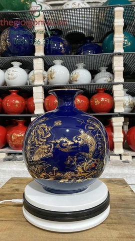 Bình hút Tài Lộc "Cá Chép Hóa Rồng - Phúc sinh phú quý, Gia đình thịnh" nền đại thanh