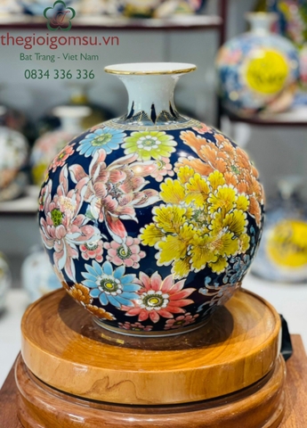 Bình hút Tài Lộc "Liên Hoa Mẫu Đơn" vẽ vàng