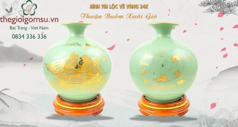 Bình hút Tài Lộc xanh Ngọc Thuận Buồm Xuôi Gió vẽ vàng in Logo theo yêu cầu