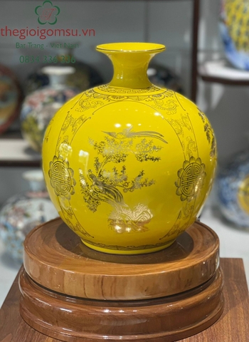 Bình hút Tài Lộc Tứ Cảnh " Tùng - Cúc - Trúc - Mai" nền vàng đại cát