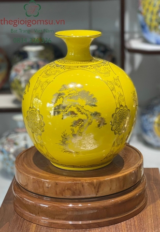 Bình hút Tài Lộc Tứ Cảnh " Tùng - Cúc - Trúc - Mai" nền vàng đại cát