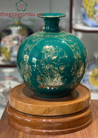 Bình hút tài Lộc "Xuân - Hạ - Thu - Đông' nền xanh lục bảo