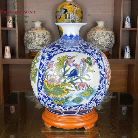 Bình Hút Tài Lộc "Tứ cảnh đôi chim màu"