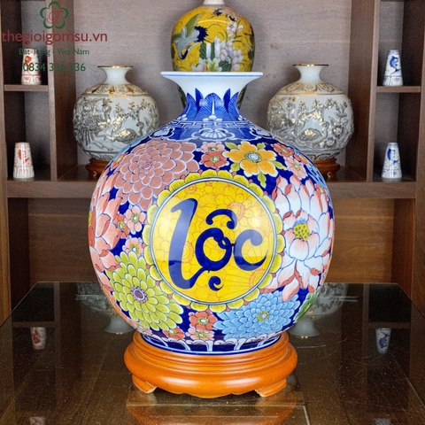 Bình Hút Tài Lộc "Chữ Phúc Lộc Thọ màu" nền hoa