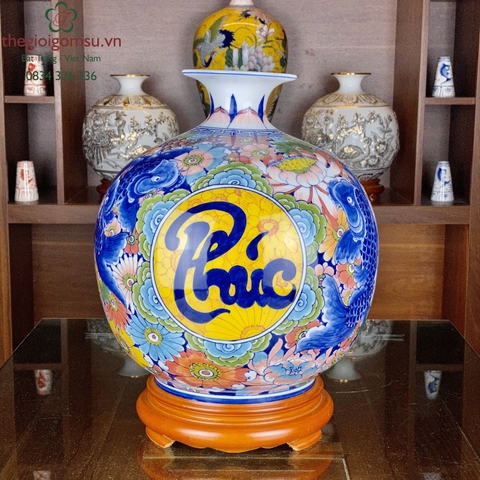 Bình hút tài lộc "Phúc- Đức nền hoa màu " nền chữ vàng đại cát