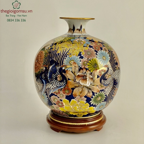 Bình Hút Tài Lộc "Bách Hạc Bách Hoa" màu vẽ vàng 24k