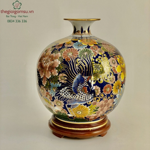 Bình Hút Tài Lộc "Bách Hạc Bách Hoa" màu vẽ vàng 24k