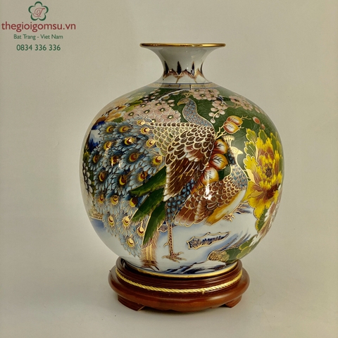 Bình Hút Tài Lộc "công thành danh toại nền hoa gấm xanh lá" vẽ vàng