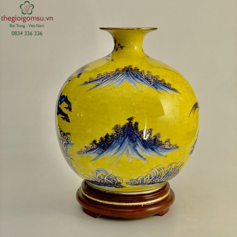 Bình Hút Tài Lộc "Bát Mã Truy Phong" nền vàng đại cát vẽ vàng 24k