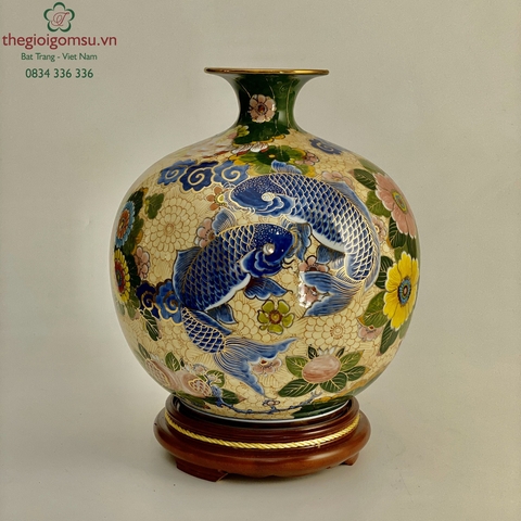 Bình Hút Tài Lộc "Cá Chép Bách Hoa màu" vẽ vàng 24k