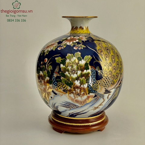 Bình Hút Tài Lộc "Phú Quý Trường Xuân" màu xanh coban vẽ vàng 24k