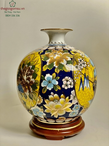 Bình Hút Tài Lôc "Nhị cảnh công - thuyền màu 2" nền hoa vàng vẽ vàng 24k