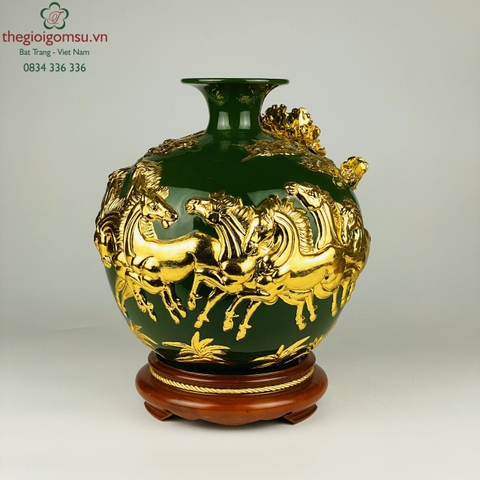 Bình Hút Tài Lộc "Mã Đáo Thành Công" màu xanh lá dát vàng
