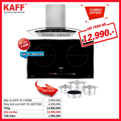 Combo 10: Bếp từ KAFF KF-FL808II và Máy hút mùi KAFF KF-GBT7069