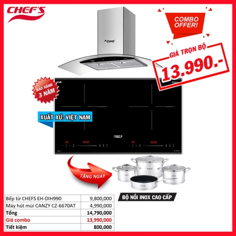 Combo 11: Bếp từ Chefs EH-DIH990 Và Máy hút mùi Canzy CZ-6670AT
