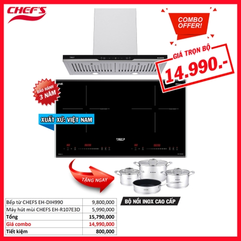 Combo 12: Bếp từ Chefs EH-DIH990 Và Máy hút mùi Chefs EH-R107E3D