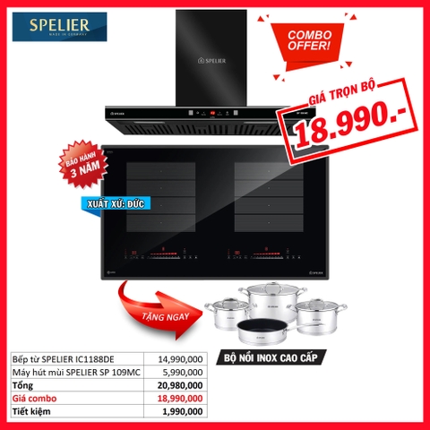 Combo 14: Bếp từ Spelier IC1188DE Và Máy hút mùi Spelier SP109MC