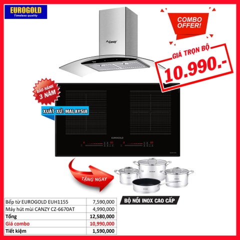 Combo 6: Bếp từ Eurogold EUH1155 và Máy hút mùi Canzy CZ-6670AT