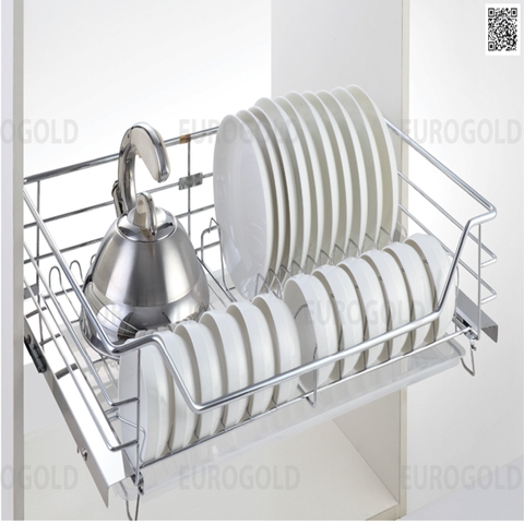 Giá xoong nồi inox Eurogold nan âm tủ, gắn cánh, ray giảm chấn