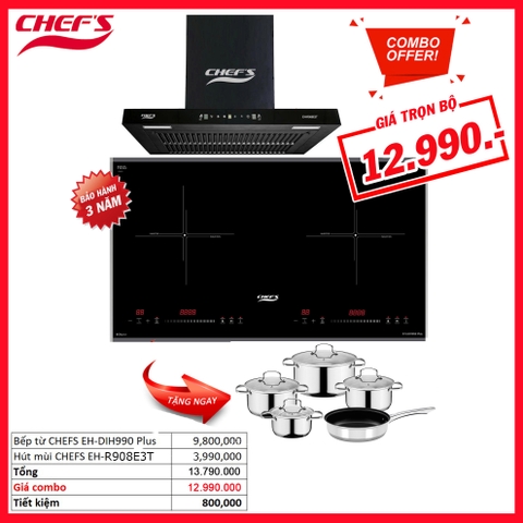 Combo HOT!!! Bếp từ CHEFS EH-DIH990 Plus & Máy hút mùi CHEFS EH-R908E3T