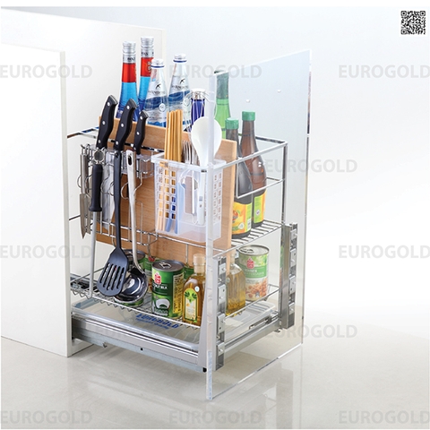 Giá dao thớt inox Eurogold nan vuông mạ crom, ray giảm chấn