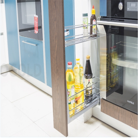 Giá gia vị Eurogold inox nan tròn ray giảm chấn gắn liền - Bánh xe chống rung