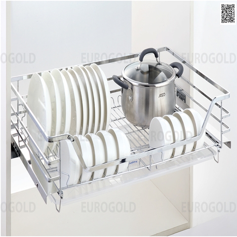 Giá xoong nồi, bát đĩa Eurogold đa năng inox bóng, gắn cánh âm tủ