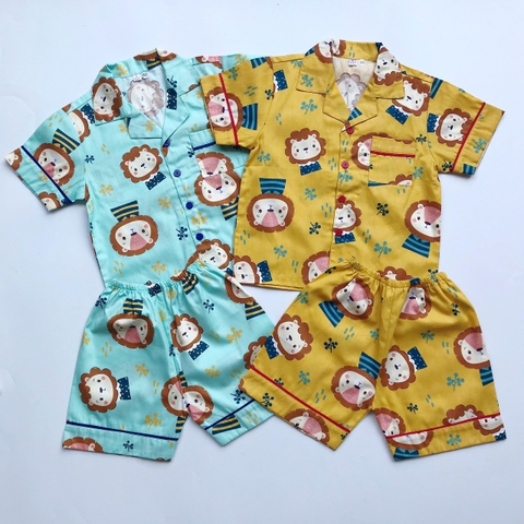 Pijama Đùi cho bé vải Thô cotton mịn đẹp chất liệu hút mồ hôi họa tiết sắc nét hình Sư tử ngố size 10-40kg cho bé 1-9T