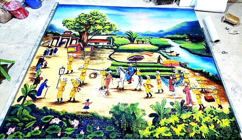 TRANH GỐM ĐẮP NỔI VINH QUY BÁI TỔ