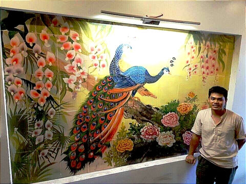 TRANH GỐM ĐẮP NỔI ĐÔI CHIM CÔNG