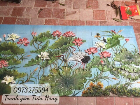TRANH GỐM ĐẮP NỔI ĐẦM HOA SEN