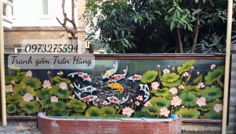 TRANH GỐM ĐẮP NỔI ĐẦM HOA SEN