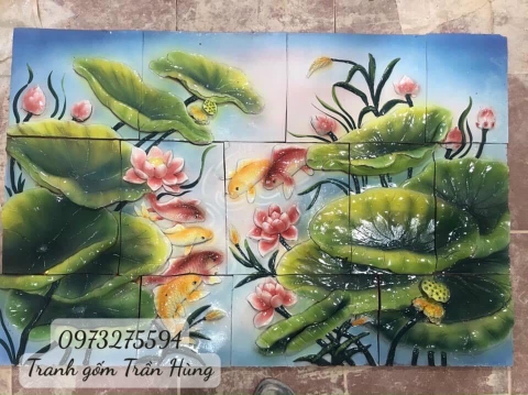 TRANH GỐM ĐẮP NỔI CỬU NGƯ QUẦN HỘI