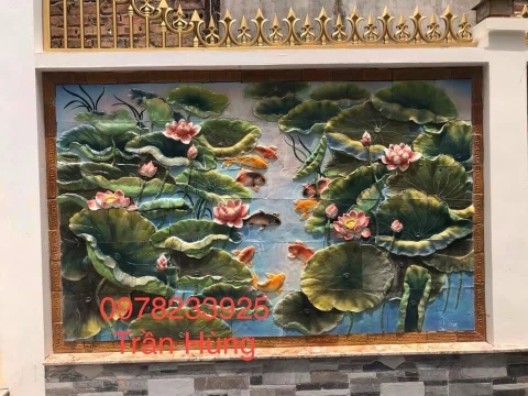 TRANH GỐM ĐẮP NỔI ĐẦM HOA SEN