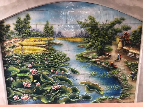 TRANH GỐM ĐẮP NỔI ĐẦM HOA SEN