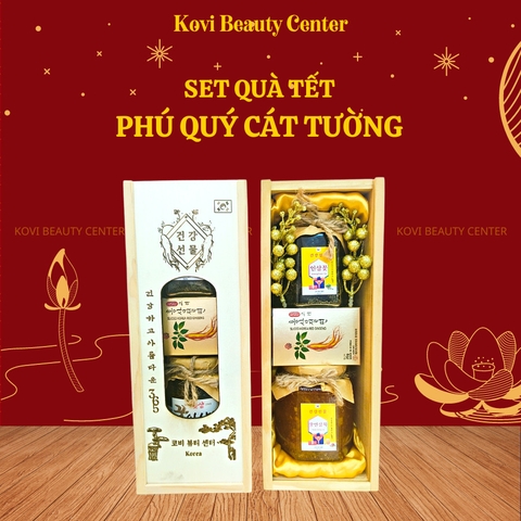 SET QUÀ TẾT PHÚ QUÝ CÁT TƯỜNG - SET QUÀ TẾT 2023 ( sâm thái lát+ trà hoa sâm+mật ong quýt jeju)