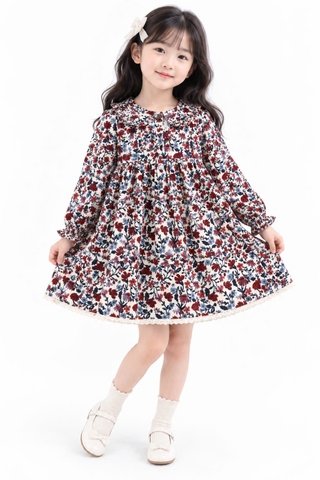 BG-Đầm TD hoa nhí Happyly Grey 0826
