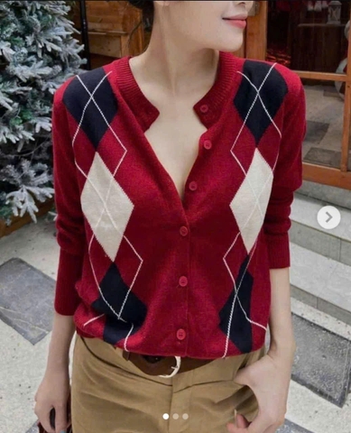Áo TD len Cardigan Trám/Thêu Gấu Sọc