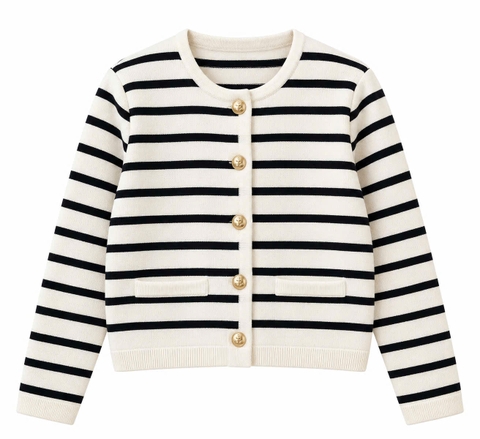 Áo len TD Cardigan Freesize KLARRA - Trắng sọc