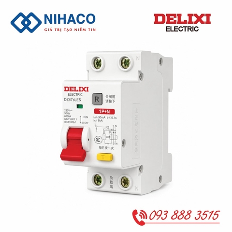 Aptomat Chống Giật Delixi DZ47sLES 1P+N 16A 1 pha 6kA - RCBO Delixi