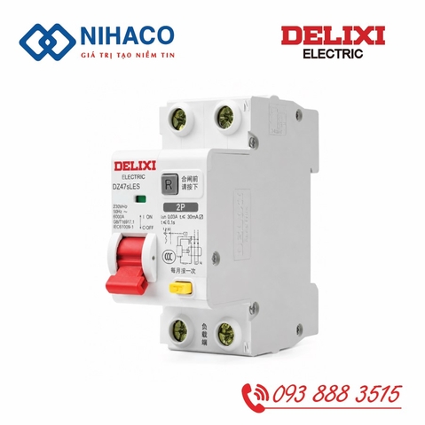 Aptomat Chống Giật Delixi DZ47sLES 2P 16A 2 pha 6kA - RCBO Delixi