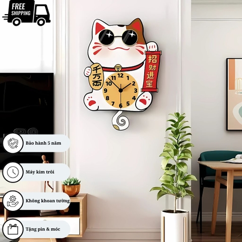 Đồng Hồ Treo Tường Mèo Thần Tài CL088 Mang Tài Lộc