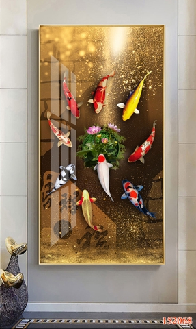 Tranh treo tường cửu ngư quần hội và hoa sen - P55416