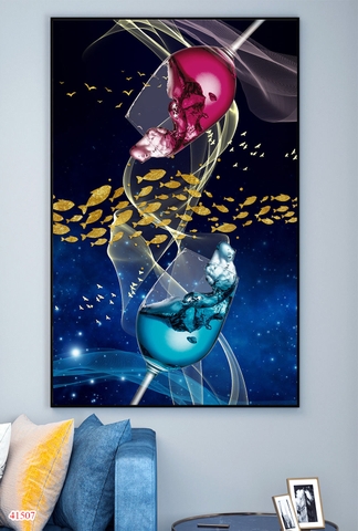 Tranh treo tường cá và ly rượu - P41507